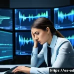 SIEM 데이터 품질 보증을 위한 전략 - A female cybersecurity analyst in her late 20s, wearing professional business attire, sits overwhelm...