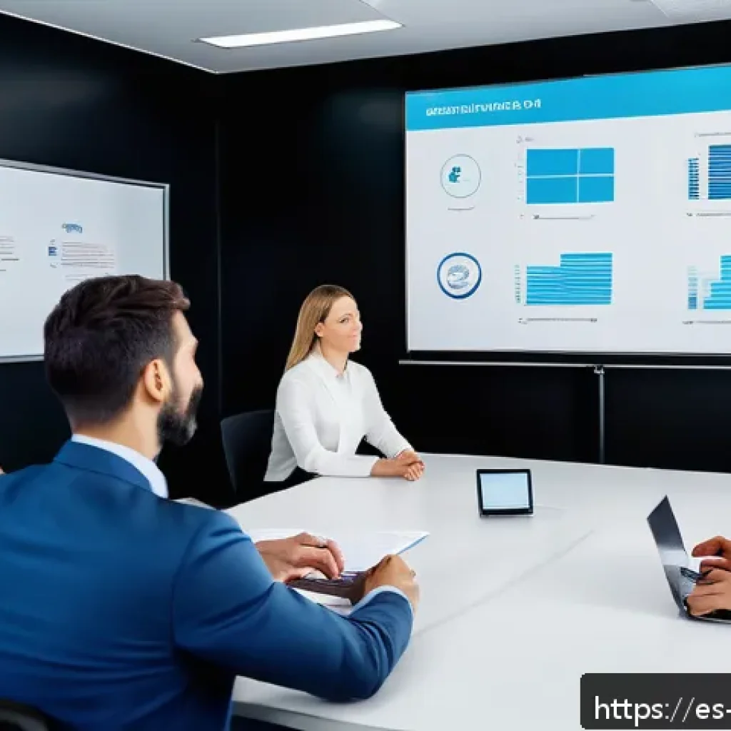 SIEM 도입 후 사용자 교육 및 인식 제고 방안 - A diverse group of Spanish office employees gathered in a modern conference room, actively engaged i...