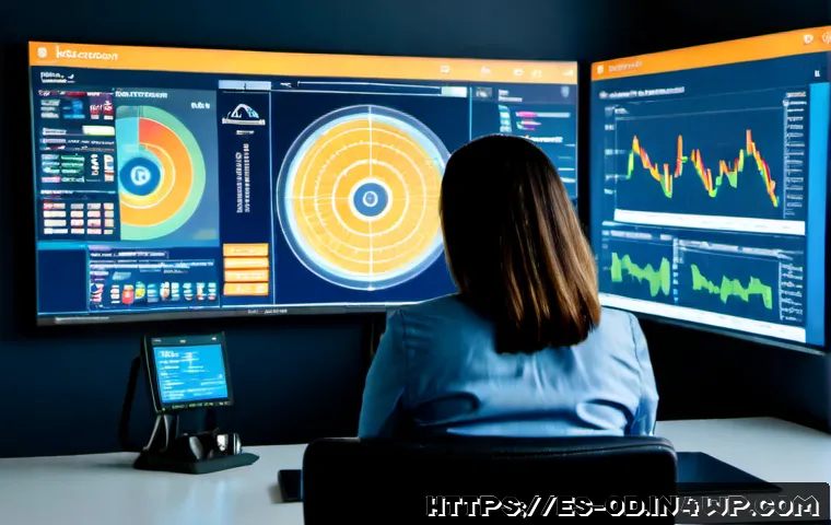 실시간 대응을 위한 SIEM의 알림 및 경고 시스템 - Photorealistic cybersecurity operations center in Madrid, Spain, focused analyst in a modern office ...